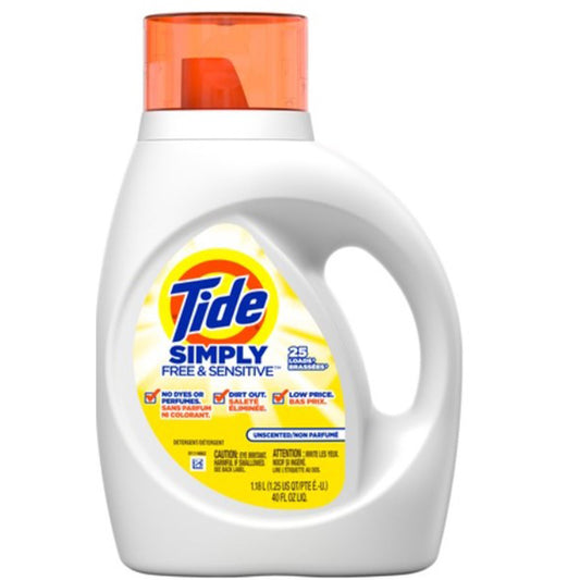 TIDE Laundry LIQUID DETERGENT 31 OZ SIMPLY FREE & SENSITIVE 22 LOADS