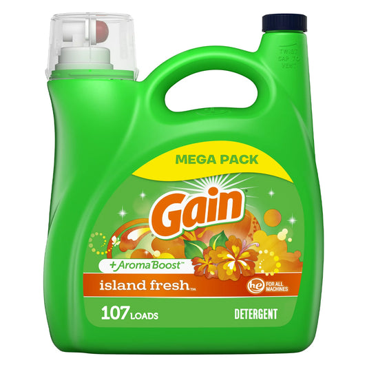 GAIN Laundry LIQUID DETERGENT 154 OZ / 4.55 L 107 LOADS ISLAND FRESH