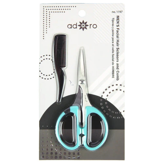 ADORO Nail Care MEN'S FACIAL HAIR CISSOR & COMB 2 PC SET BLISTER
