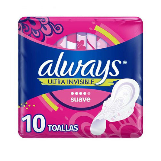 ALWAYS Feminine Hygiene PADS 10 CT ULTRA GEL SUAVE TOALLAS
