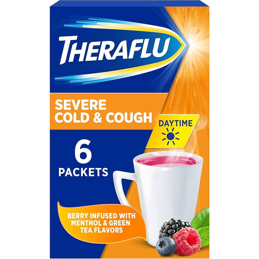 THERAFLU Over the Counter COUGH RELIEF POWDER 6 CT DAYTIME BERRY FLAVOR NON PE