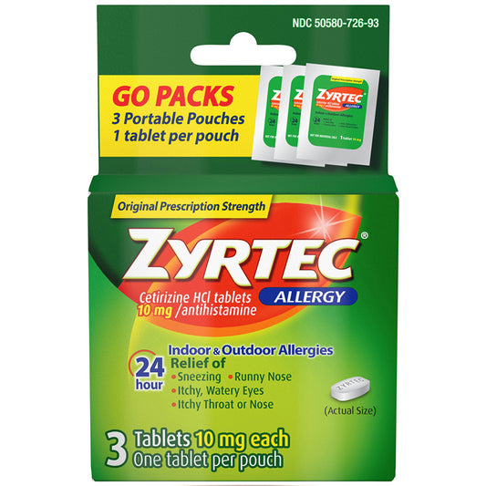 ZYRTEC Over the Counter ALLERGY RELIEF 3 CT 10 MG TABS