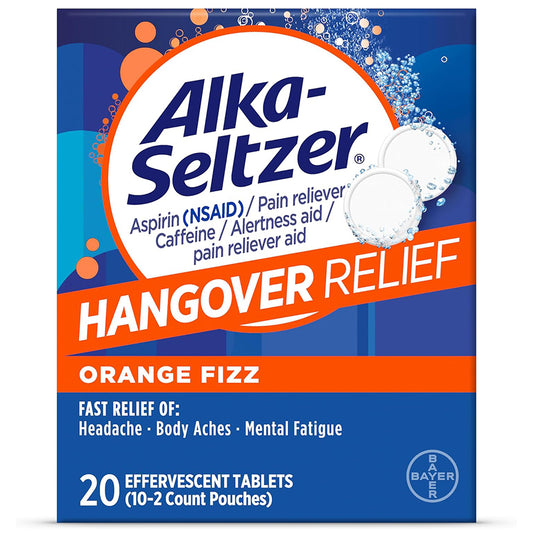 ALKA SELTZER Over the Counter HANGOVER RELIEF 20 CT ORANGE FIZZ