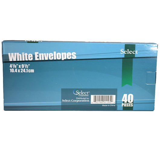 SELECT Office Supplies WHITE ENVELOPE 4 1/8 X 9 1/2 IN 40 CT