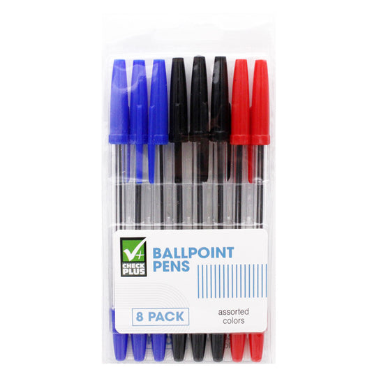 CHECK PLUS School Suppliles BALLPENS 8 CT ASSSORTED COLORS