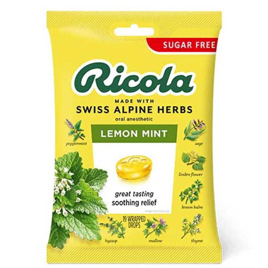 RICOLA Over the Counter COUGH DROPS 19 CT BAG SUGAR FREE LEMON MINT