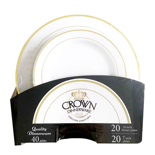CROWN PLATE SET 40 CT SET (20 X 7 IN PLATE & 20 X 10 IN PLATE) EXECUTIVE COLLECTION GOLD