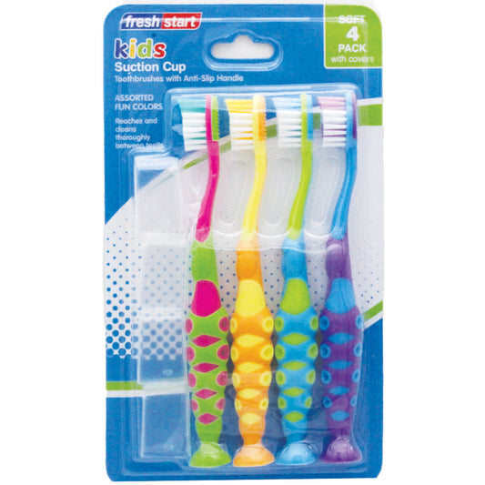 FRESH START TOOTHBRUSH FOR CHILDREN 4 PK + 4 CAPS ASSORTED COLORS