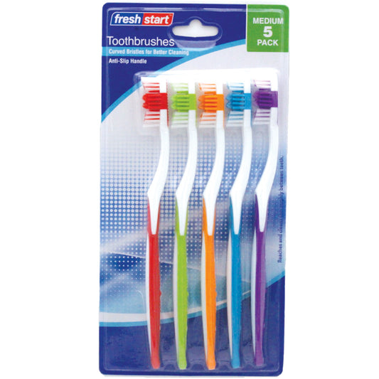 FRESH START TOOTHBRUSH 5 PK MEDIUM ASSORTED COLORS