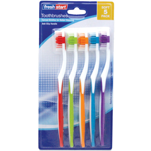 FRESH START TOOTHBRUSH 5 PK SOFT ASSORTED COLORS