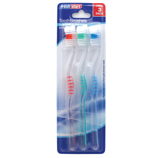FRESH START TOOTHBRUSH 3 PK FIRM ASSORTED TRANSLUCENT COLORS