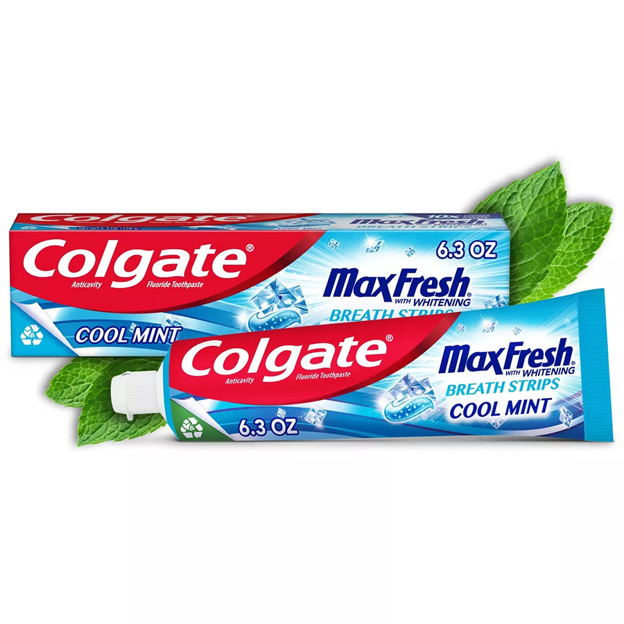COLGATE TOOTHPASTE 6.3 OZ 5 PK MAX FRESH WITH WHITENING BREATH STRIPS COOL MINT