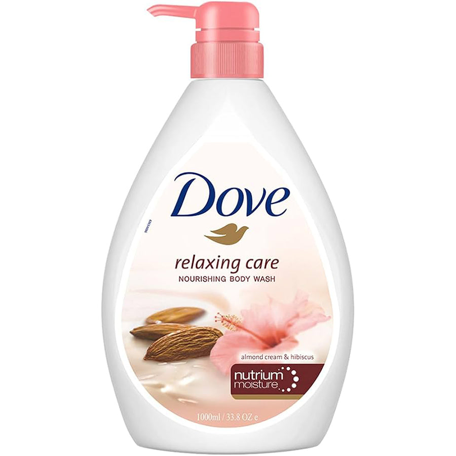 DOVE BODY WASH 33.8 OZ / 1 L RELAXING ALMOND CREAM & HIBISCUS WITH PUMP