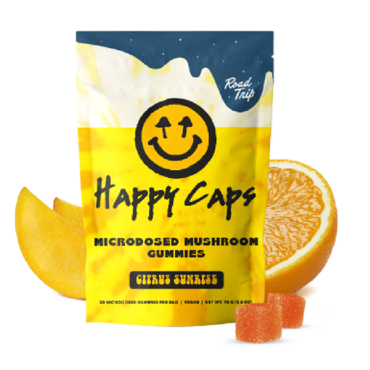 ERTH - Road Trip x Happy Caps (Shroom)(Gummies)(20ct Pouch) MICRODOSED - Citrus Sunrise