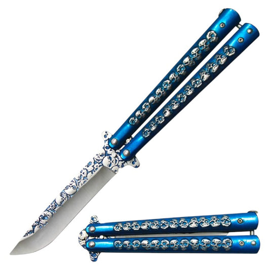 5" Skull Metal Handle 4" Blade Folding Knife (NO SHARP BLADE)