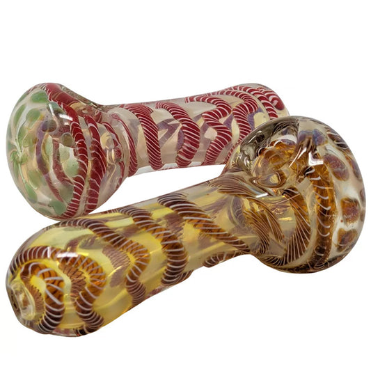 4" Silver Fumed Twisted Rod Art Hand Pipe Assorted Colors (DJ499)