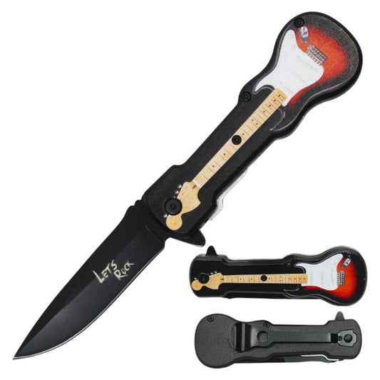 4.5" All Metal Guitar Handle Design Asst.open Knife (freedon pring on blade)