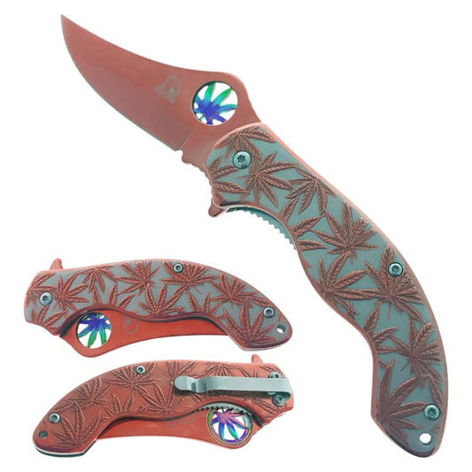 4" Titanium Copper Marijuana Handle Asst.open Pocket knife