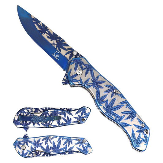 4.75" Titanium Marijuana Leaf Assist-Open Pocket Knife