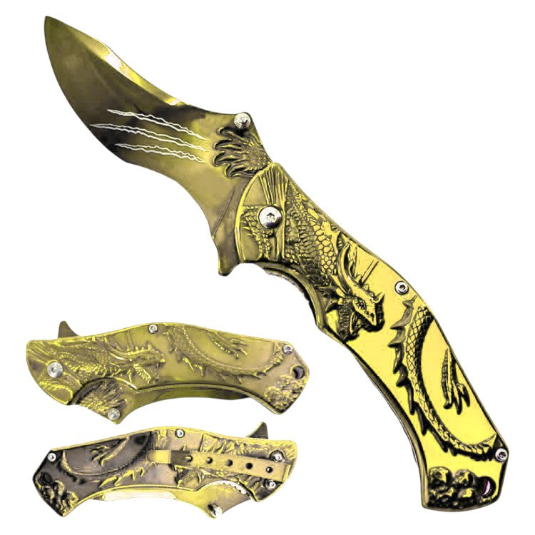 4.75" Assist-Open Warrior Dragon's Claw Folding Pocket Knife with Belt Clip
