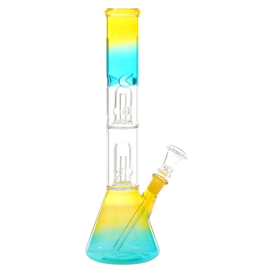 Unbranded Glass Double Dome Perc Beaker Water Pipe (RJA174) 12.0"