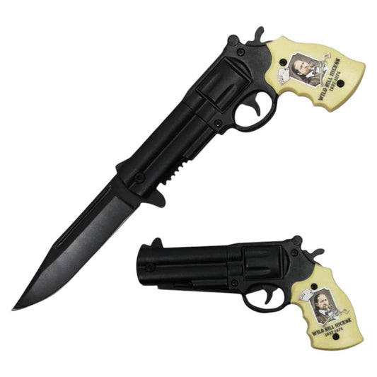 5" Revolver Wild Bill Hickok Handle Asst.Open Folding Knife with Belt/Clip
