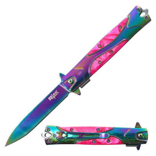 4.5" Pearl Plastic Handle Titaniumm Blade Asst.open Folding Knife (Pink)