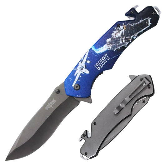 6" Jumbo Folder Rescue Asst.open knife with Rope Cutter Bottle Opener and Glass Breaker w/Belt Clip (AF)