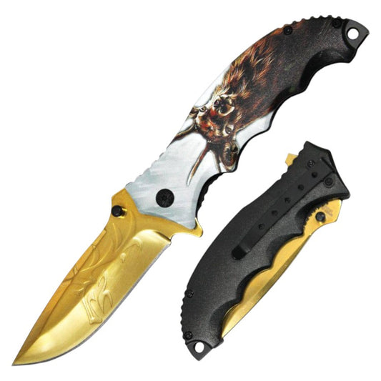 4.5" Asst.Open Deer Handle Pocket Knife Gold Eithing Blade