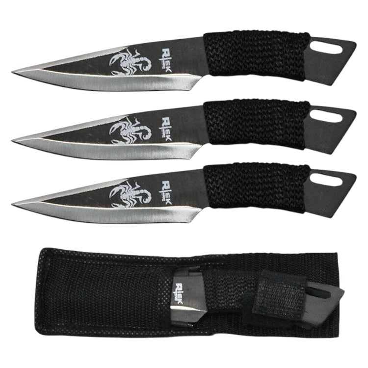 6.5" 3pcs Black Scorpion Throwing Knife Set with Nylone Sheath (BLACK)