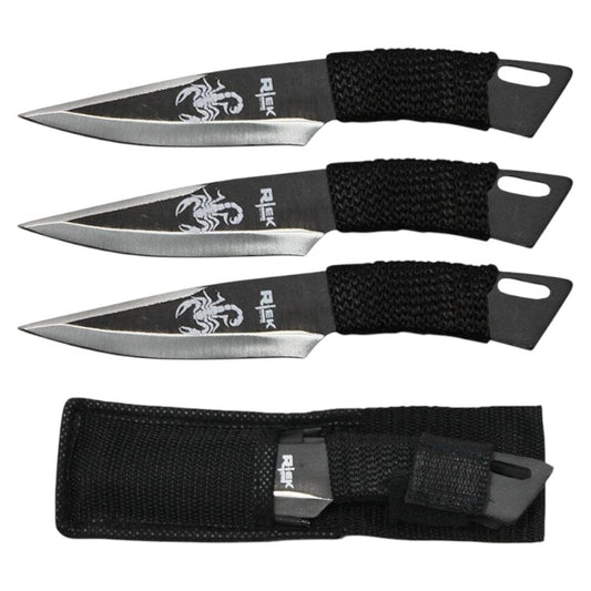 6.5" 3pcs Black Scorpion Throwing Knife Set with Nylone Sheath (BLACK)