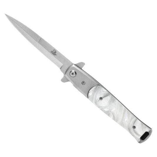 5" Pearl Plastic Handle Titaniumm Blade Asst.open Folding Knife (White)